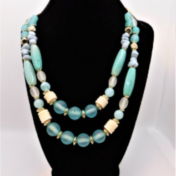 Ann Taylor Jewelry - Gorgeous double strand aqua, cream, gold and medium blue bead necklace.